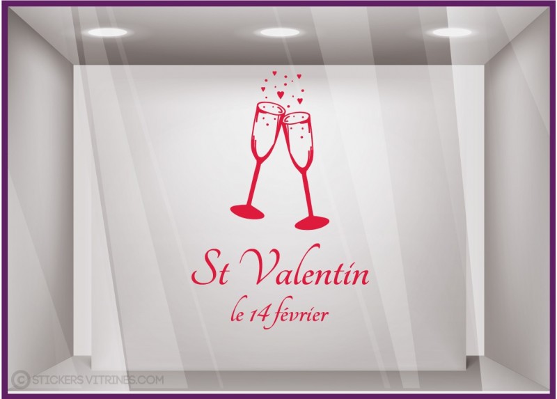 Sticker Saint Valentin caviste restaurant traiteur boutique commerce calicot vitrophanie lettrage autocollant vitre 