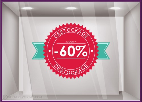 Sticker Badge Destockage vitrophanie devanture vitrine boutique mode maroquinerie braderie signaletique 