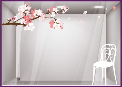 Kit de Sticker Branche de cerisier et chaise de jardin vitrophanie calicot vitrine devanture