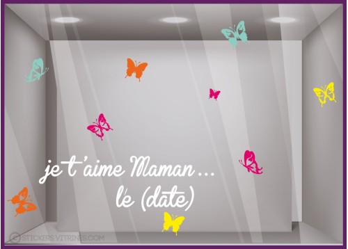 Adhésif pour devanture Kit de Stickers Je t’aime Maman Papillons