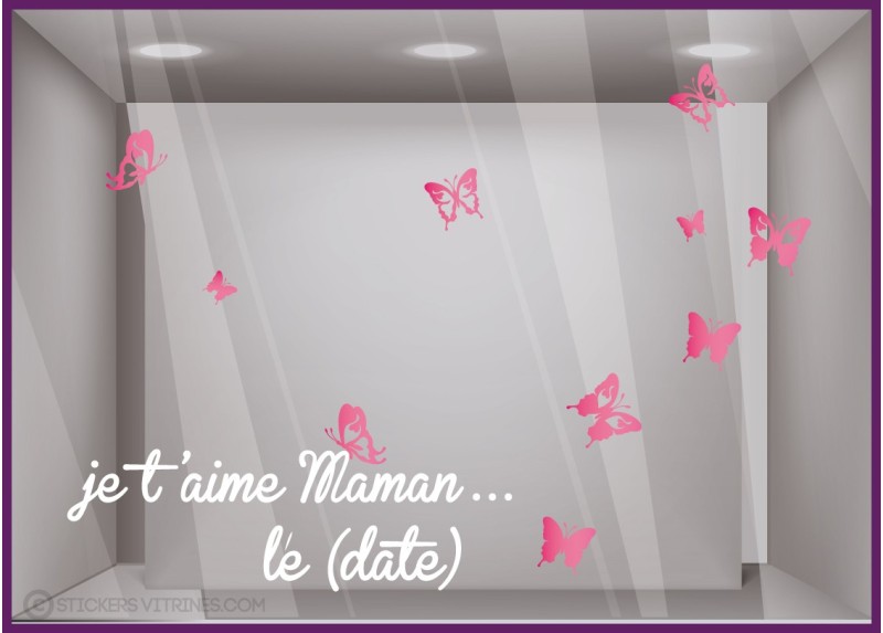 Adhésif pour devanture Kit de Stickers Je t’aime Maman Papillons