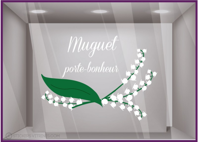 Sticker-Muguet-Porte-bonheur-Fleurs-Commerce-Boutique-Vitrine-1er mai-autocollant