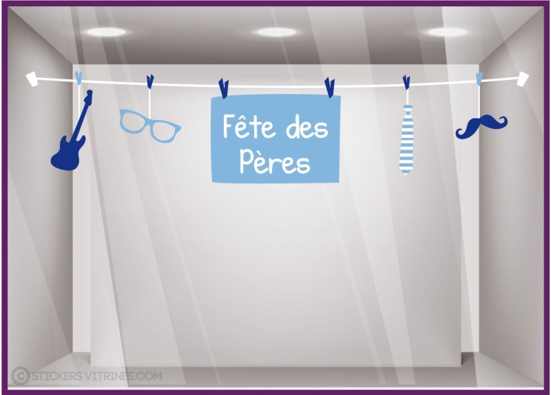 Sticker Frise Fête des Pères papa mode maroquinerie opticien coiffeur vitrine bandeau fanion 