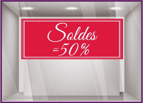 Sticker Soldes bandeau calicot vitrines magasin vitrophanie 50% fournisseur