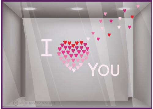 Sticker I Love You saint valentin devanture vitrophanie calicot lettrage adhesif vitrine commerce boutique mode bijouterie