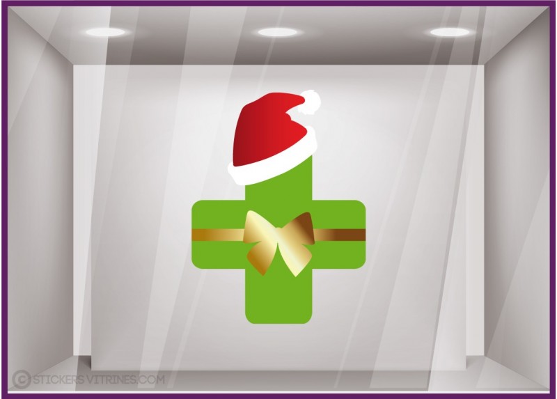 Stickers vitrines croix pharmacie pour Noël décoration vitrine autocollant