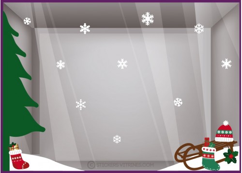 Kit de Stickers Luge Sapin Noel Déco Vitrine Vitrophanie