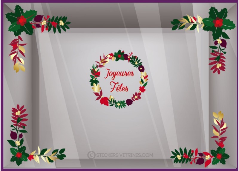 Kit de sticker angle Houx Couronne de Noël vitrines décoration