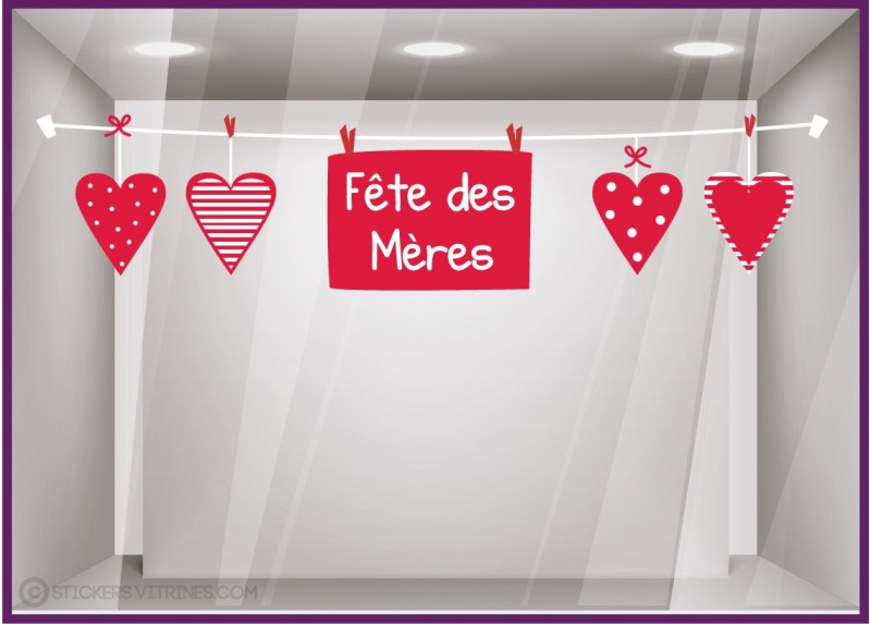 Autocollant pour boutique Sticker Frise Coeurs Fête des Mères bijouterie idée déco mode 