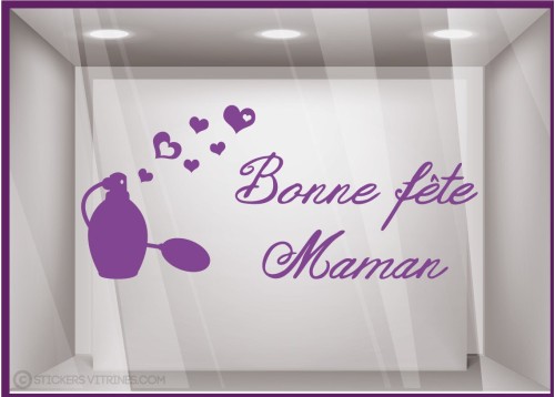 Calicot pour vitre Sticker Parfum Bonne Fete Maman Mere Lettrage parfumerie institut de beaute