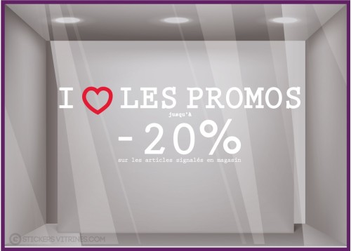 Sticker I Love les Promos été vitrophanie signalétique braderie destockage liquidation soldes vitrines 