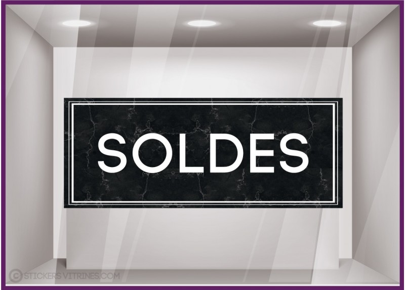 Sticker Soldes Bandeau Marbre vitrine magasin devanture calicot mode bijouterie maroquinerie commerce destockage braderie vitre