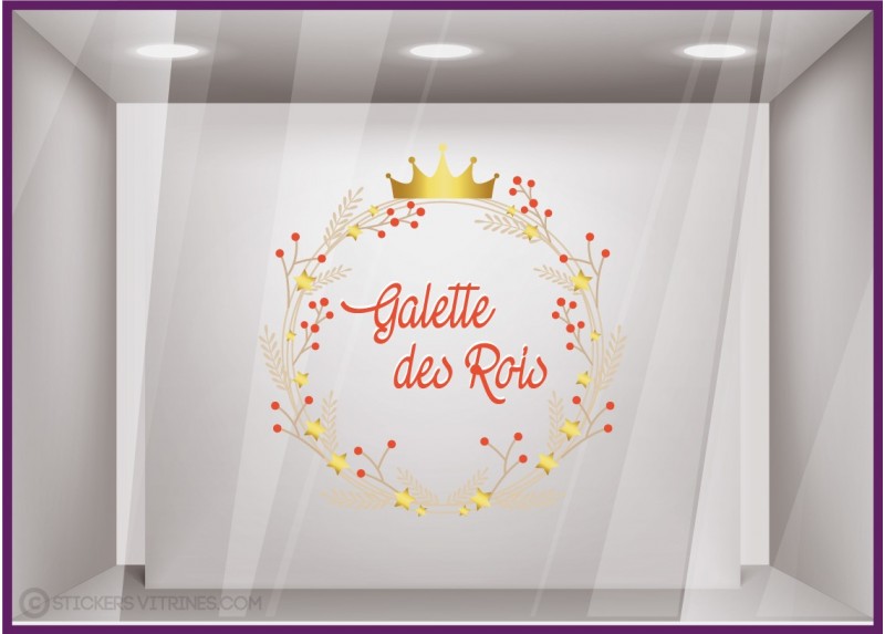 Sticker Couronne Galette des Rois epiphanie vitrophanie enseigne devanture boulangerie patisserie hiver vitrine 