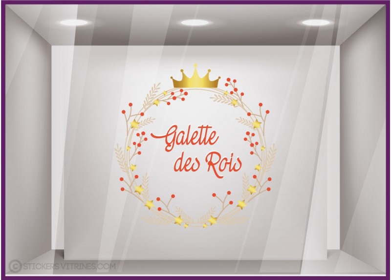 Adhésif pour vitrine : Sticker Couronne Galette des Rois