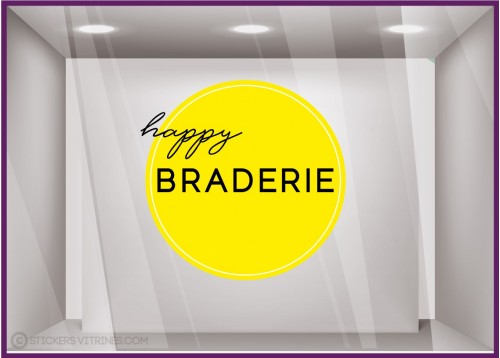 Sticker Rond Happy Braderie vitrophanie vitrine devanture mode maroquinerie boutique braderie 