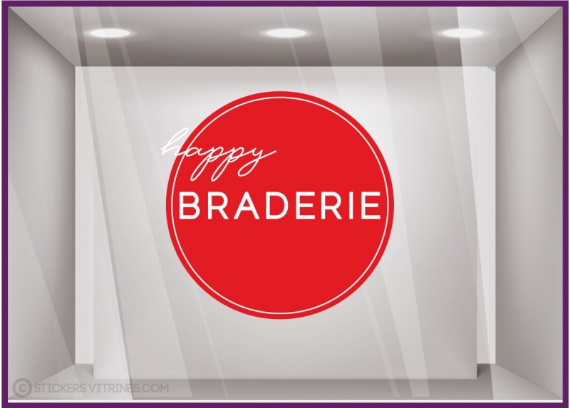 Sticker Rond Happy Braderie vitrophanie vitrine devanture mode maroquinerie boutique braderie 