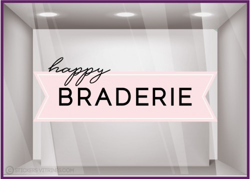 Sticker Ruban Happy Braderie vitrophanie destockage soldes promotions idee deco enseigne devanture vitrine