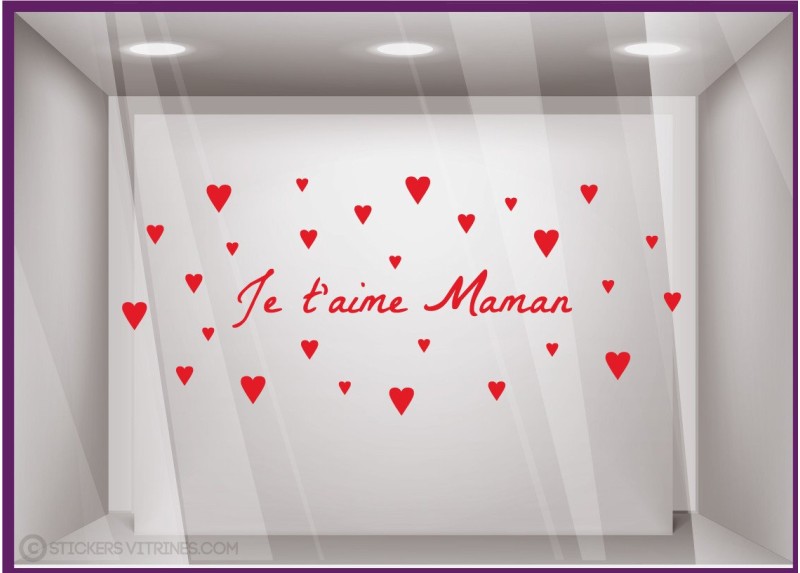 Sticker Je t'aime Maman Petits Coeurs fete des meres mamans calicot lettrage adhesif fleuriste mode parfumerie