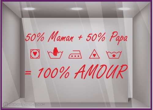 Sticker Fête des Pères 50% Maman + 50% Papa pour vitrines de magasins