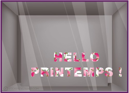 Sticker Lettrage Hello Printemps autocollant adhesif vitrine devanture calicot mode bijouterie magasin sticker vitrophanie