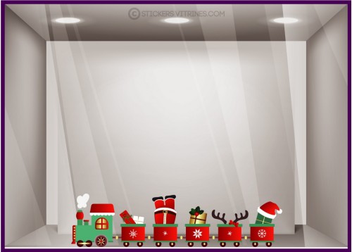 Sticker Petit Train De Noël pour vitrines de magasin de jouets, boulangeries et agences