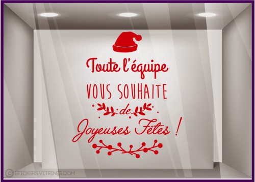 Sticker Vitrines de Noël Lettrage Toute l'Equipe Bonnet Joyeuses Fêtes pharmacie