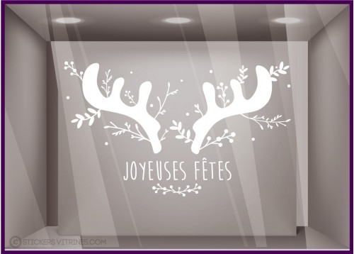 Sticker Cornes de Cerfs Joyeuses Fêtes Noël décoration vitrine de magasin