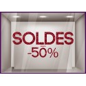 Sticker Soldes Paillettes pourcentage promotion devanture calicot magasin mode bijouterie maroquinerie vitrine vitre calicot 