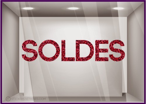 Sticker Soldes Paillettes pourcentage promotion devanture calicot magasin mode bijouterie  maroquinerie vitrine vitre calicot 
