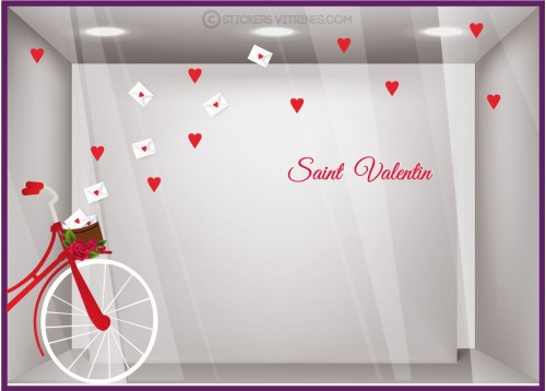 Vitrophanie Kit de Stickers Velo Saint Valentin Fleuriste bijouterie coeur autocollant magasin adhésif