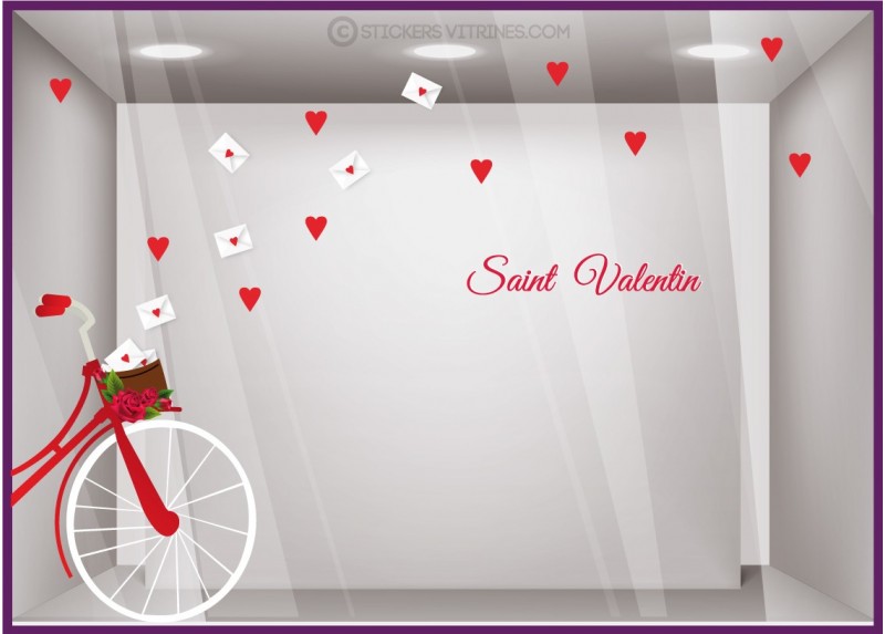 Vitrophanie pour magasin : Kit de stickers vélo saint valentin