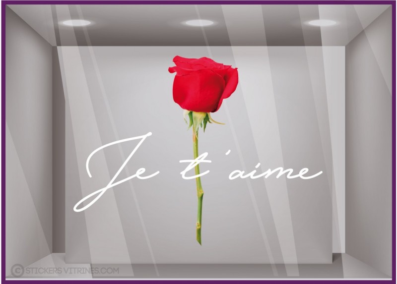 STICKER JE T’AIME ROSE ST VALENTIN FLEURISTE FETE DES MERES ADHESIF AUTOCOLLANT FLEUR LETTRAGE