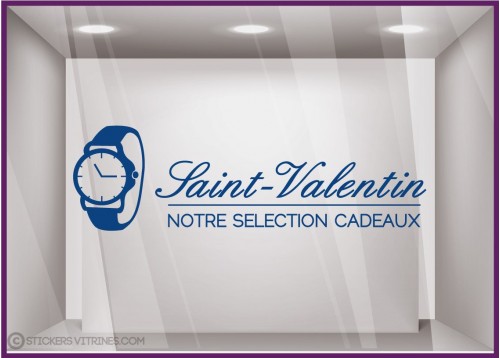 Sticker Montre Saint-Valentin vitrine devanture bijouterie magasin lettrage adhesif calicot vitrophanie vitre horloger