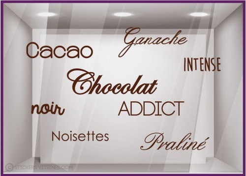 Sticker Chocolat Addict oeufs Paques Praline Cloches Cacao devanture vitrine boulangerie patisserie chocolaterie calicot adhesif