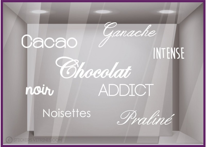 Sticker Chocolat Addict oeufs Paques Praline Cloches Cacao devanture vitrine boulangerie patisserie chocolaterie calicot adhesif