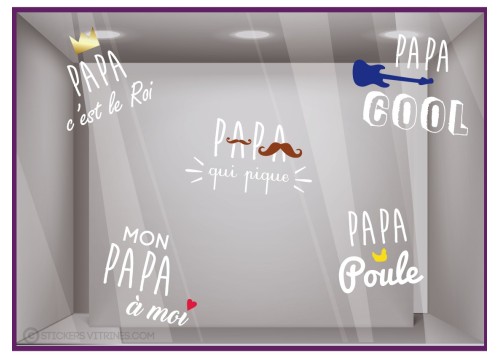 Kit de Stickers Papa Fête des Pères Amour Mode Déco Vitrine vitrophanie lettrage adhesif moustache