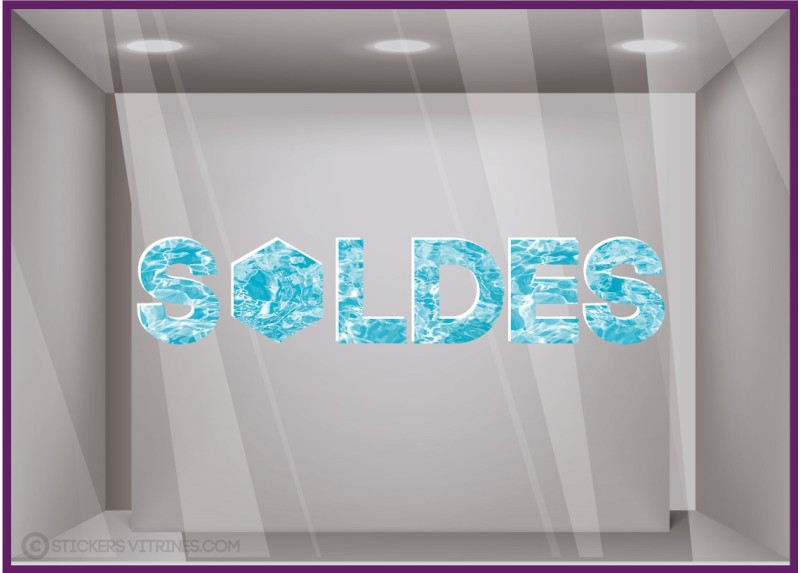 Sticker Soldes piscine Décoration vitrine boutique mode vitrophanie calicot ete lettrage