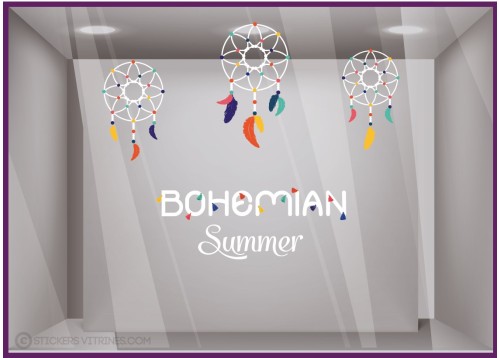 Kit de stickers Bohemian Summer chic bohème été summer mode déco vitrine sticker adhésif plume pompon magasin idée