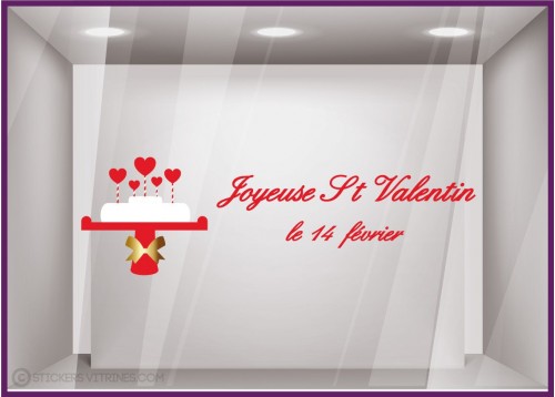 Sticker Gateau Saint Valentin vitrophanie calicot vitrine vitre boulangerie patisserie chocolaterie commerce alimentation 