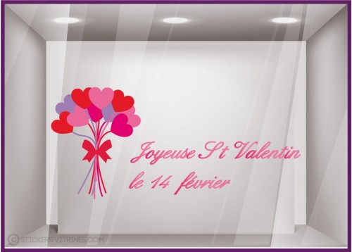 Sticker Bouquet Saint Valentin coeur vitrine boutique fleuriste mode commerce devanture vitrophanie adhesif autocollant vitre