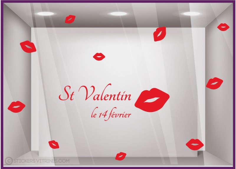 Kit de Stickers Saint Valentin Bisou vitrophanie calicot lettrage autocollant vitrine devanture mode bijouterie beaute