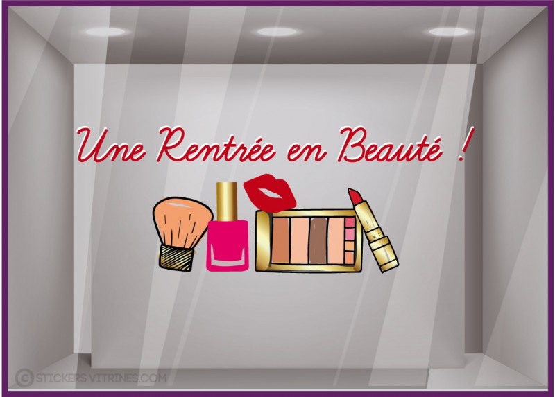 Sticker Une Rentrée en Beauté vitrophanie adhésive devanture magasin vitrine institut parfumerie femme mode coiffeur pharmacie