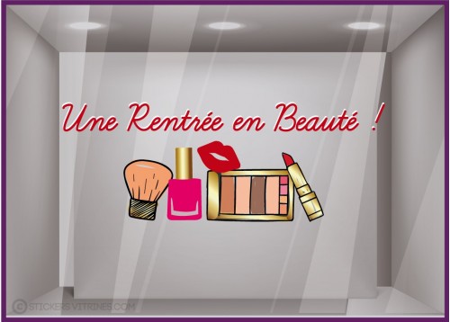 Sticker Une Rentrée en Beauté vitrophanie adhésive devanture magasin vitrine institut parfumerie femme mode coiffeur pharmacie