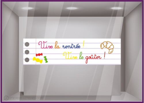 Sticker Vive la rentrée, vive le goûter enseigne boulangerie classe calicot bandeau