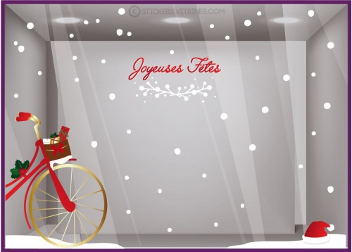 Kit de Sticker Vélo Joyeuses Fêtes noel enseigne vitrophanie magasin vélo idée déco vitrine magasin