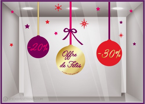 Kit de Stickers Boules de Noël Promotions vitrine commerce fetes etoiles vitrophanie offre idee deco magasin
