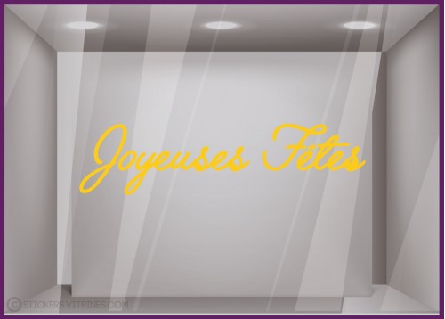 Sticker Lettrage Joyeuses fêtes noel vitrophanie calicot devanture enseigne idee deco or argent paillette dore
