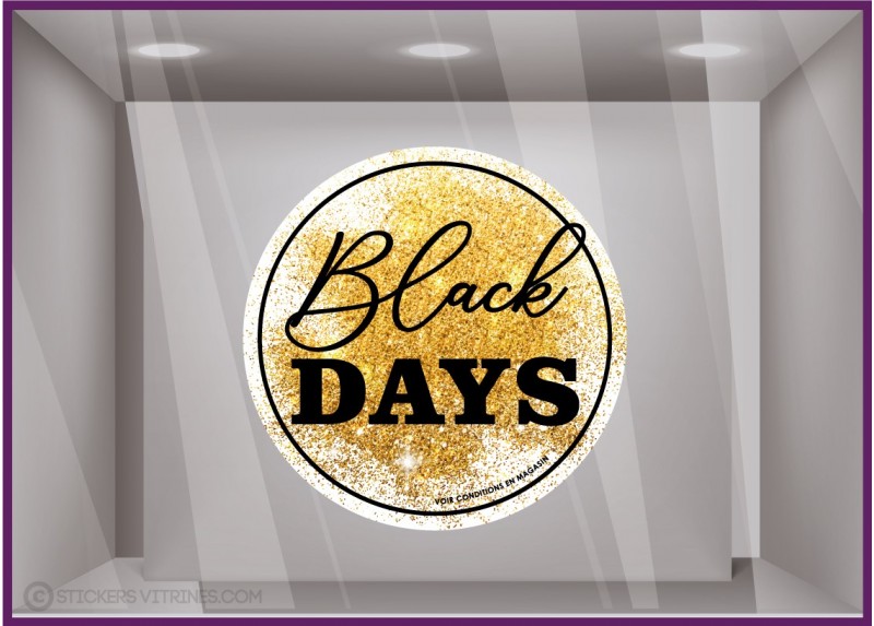 Sticker badge rond black days paillete promotion automne enseigne vitrophanie devanture vitrine black friday destockage calicot 