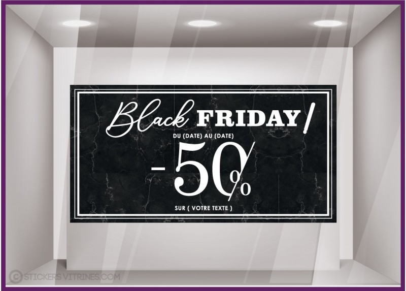 Sticker Bandeau Marbre Black Friday Personnaliser promos idee deco automne vitrophanie enseigne vitrine destockage week calicot