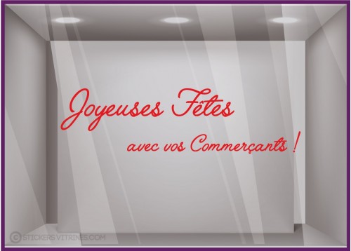 Sticker Lettrage Joyeuses Fêtes Commerçants texte vitrine noel enseigne idee deco vitrophanie association mairie ville union